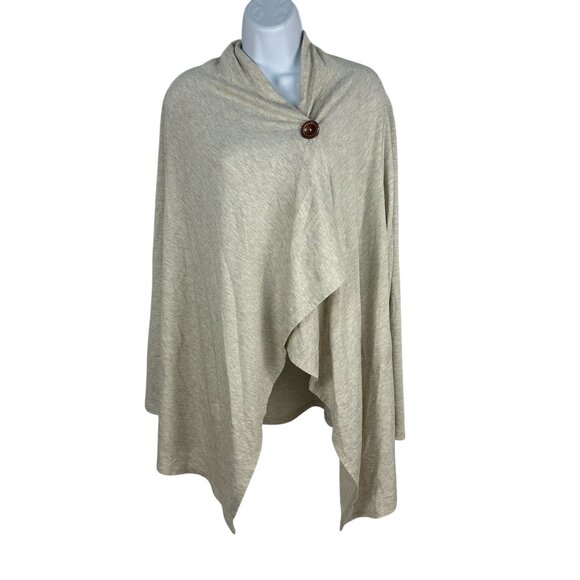Bobeau Beige Knit Wrap Poncho With Button Closure M - Picture 1 of 5